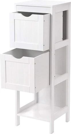 Staand Houten Badkamerkastje Met 2 Te Benutten Schuiflades - Vrijstaand Kastje Voor Badkamer Met Twee Lades - 30x30x89cm - Wit -Badkamerproducten 640x1200 1
