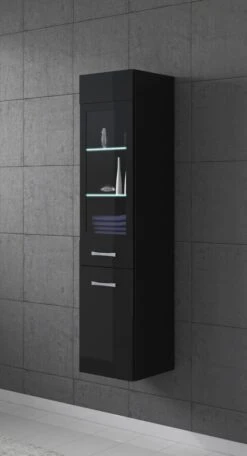 Badplaats Badkamerkast Rio 30 X 30 X 131 Cm - Zwart Hoogglans - Hangende Kolomkast Met 2 Deuren -Badkamerproducten 650x1200 1