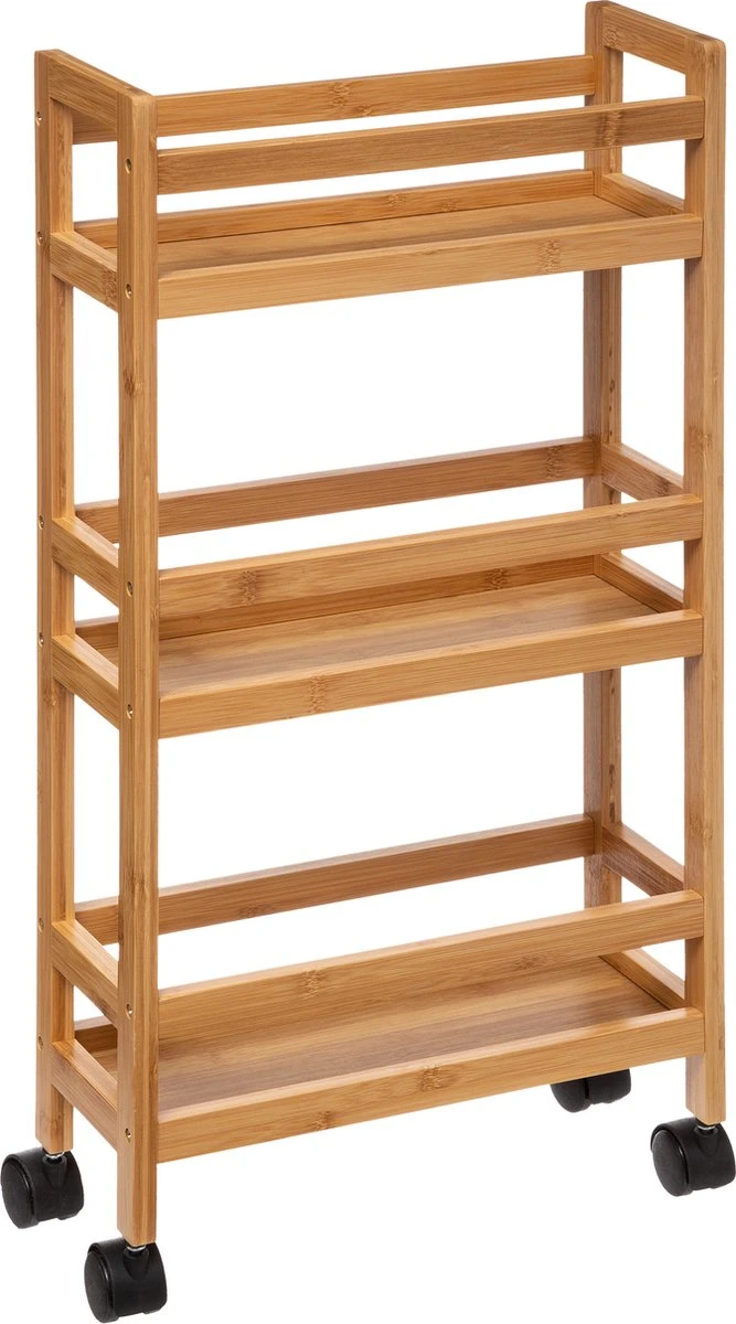 5Five Bamboe Badkamer Rek Extra Small Op Wielen - Staand Rek Met 3 Etages Voor In De Badkamer - Open Kastje Als Badkamerkast 1 5Five Bamboe Badkamer Rek Extra Small Op Wielen - Staand Rek Met 3 Etages Voor In De Badkamer - Open Kastje Als Badkamerkast