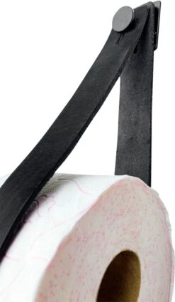 Luxe Leren Toiletrolhouder - Zwart - Reserverolhouder - 100% Volnerfleer - Hangend - Zonder Boren - WC Rol Houder - Closetrolhouder -Badkamerproducten 699x1200