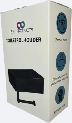 WC Rolhouder - Toiletrolhouder - Zwart - RVS - Zonder Boren - Met Plankje & Bakje - Inclusief Montagemateriaal - Toilet Accessoires - EJC Products -Badkamerproducten 702x1200