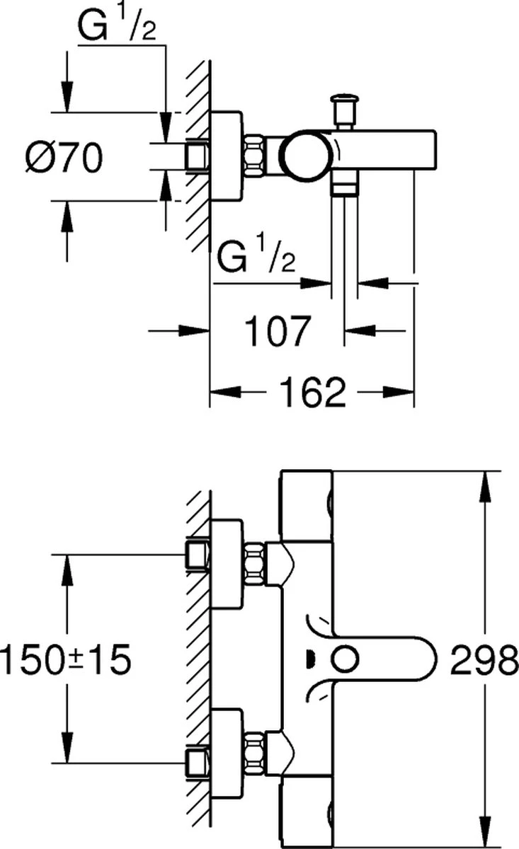 GROHE QuickFix Precision Get Thermostatische Badkraan - EcoJoy® - 15cm - Met Koppelingen - Chroom - 34774000 2 GROHE QuickFix Precision Get Thermostatische Badkraan - EcoJoy® - 15cm - Met Koppelingen - Chroom - 34774000 - Afbeelding 2