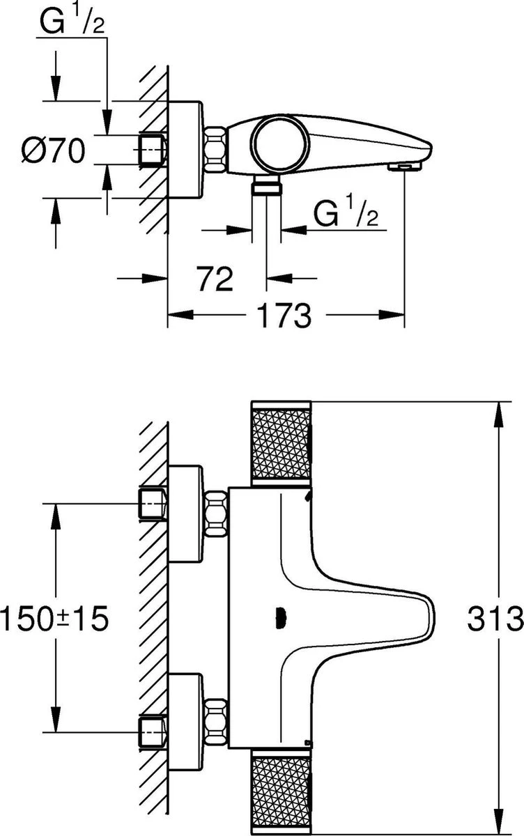 GROHE Grohtherm 1000 Performance Thermostatische Badkraan - 15cm - Met Koppelingen - Chroom - 34779000 10 GROHE Grohtherm 1000 Performance Thermostatische Badkraan - 15cm - Met Koppelingen - Chroom - 34779000 - Afbeelding 10