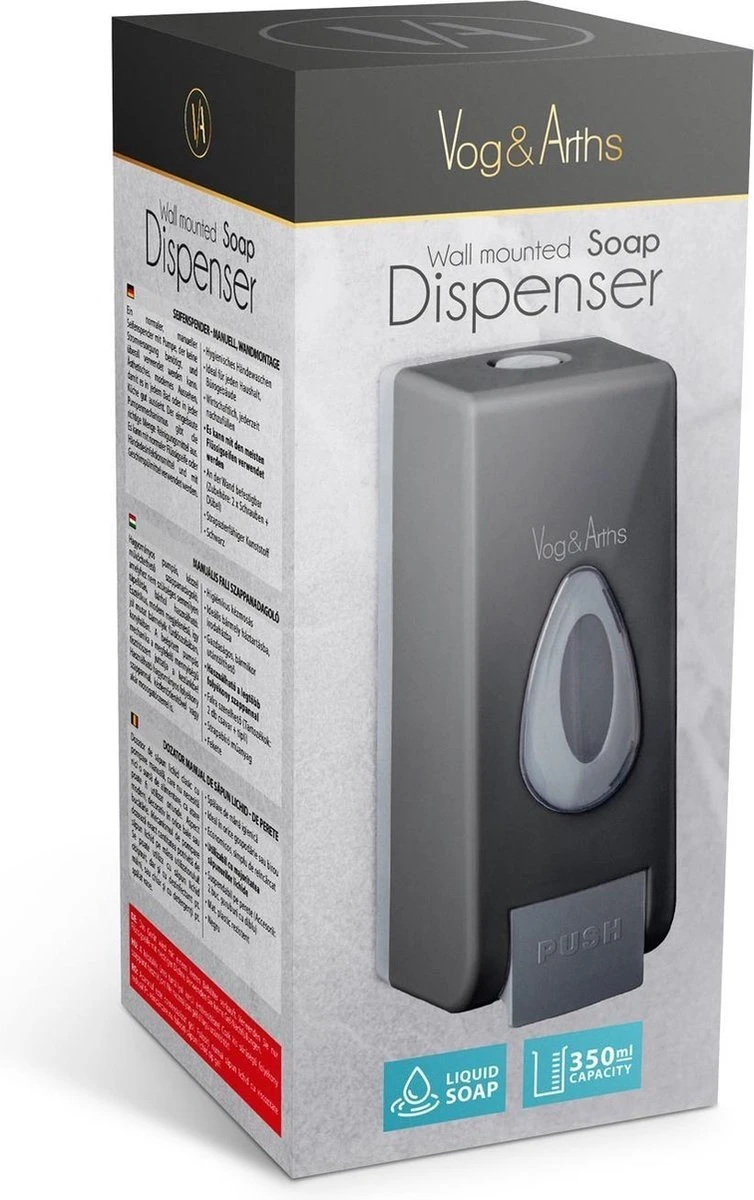 Vog&Arths - Zeepdispenser Wandmontage - Hangend Zeeppompje Muur - Zwart - Mechanische Zeep Pomp - 350ML - Zonder Batterijen! 2 Vog&Arths - Zeepdispenser Wandmontage - Hangend Zeeppompje Muur - Zwart - Mechanische Zeep Pomp - 350ML - Zonder Batterijen! - Afbeelding 2