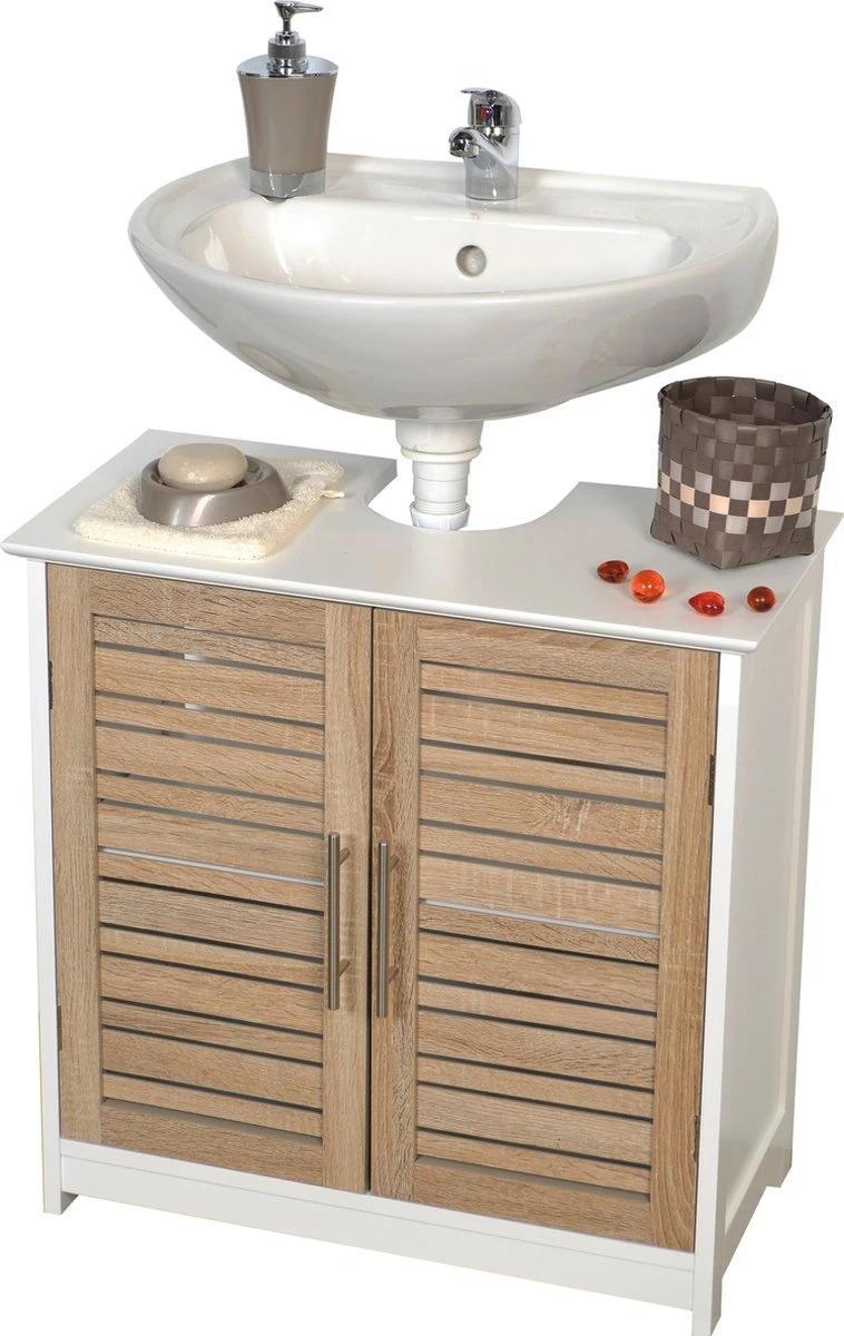 Merkloos Miami - Wastafel Onderkast - Wastafelmeubel - Badkamerkast - Wit/Eiken - H70 X B60 X D30 - Badkamer Onderkast 1 Merkloos Miami - Wastafel Onderkast - Wastafelmeubel - Badkamerkast - Wit/Eiken - H70 X B60 X D30 - Badkamer Onderkast