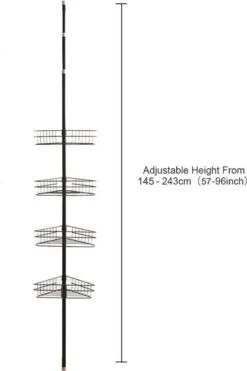 SensaHome Telescopisch Douche Rek Met 4 Lagen - Verstelbaar Bad / Douche Hoekrek Opbergrek - Uitschuifbaar Van 145-250 Cm - Zwart -Badkamerproducten 800x1200 24