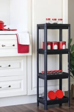 Merkloos Badkamerrek - 4 Etages - Keukenrek - Opbergrek - Staand Badkamerrek - Zwart - 100x36x23 CM -Badkamerproducten 800x1200 45