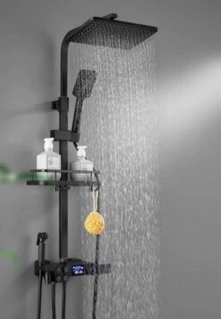 Merkloos Compleet Douchesysteem | ABS Doucheset | Mat Zwarte Hoofddouche En Handdouche | Vierkante Regendouche Voor Badkamer | Verstelbaar | Temperatuur Display | 360° Draaibaar -Badkamerproducten 833x1200 2
