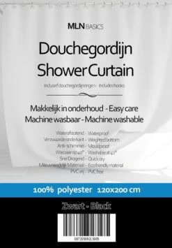 MLN Basics® Douchegordijn | Zwart | 120x200 Cm | Inclusief Ringen | Anti-schimmel -Badkamerproducten 835x1200 3