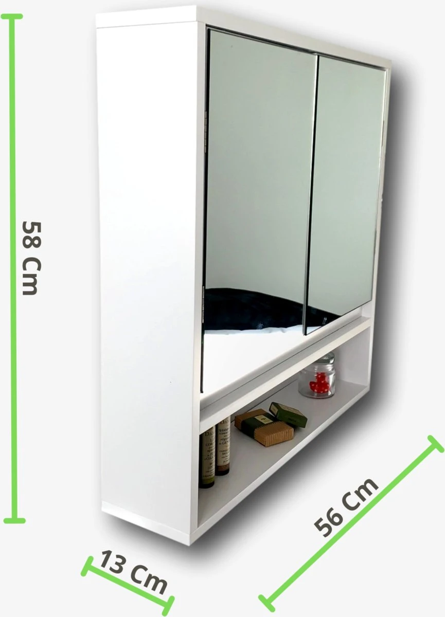 Spiegelkast - Spiegelkast Badkamer - Spiegel - Badkamerkast - Wit - B56 X D13 X H58 Cm 8 Spiegelkast - Spiegelkast Badkamer - Spiegel - Badkamerkast - Wit - B56 X D13 X H58 Cm - Afbeelding 8
