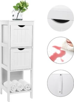 Staand Houten Badkamerkastje Met 2 Te Benutten Schuiflades - Vrijstaand Kastje Voor Badkamer Met Twee Lades - 30x30x89cm - Wit -Badkamerproducten 873x1200 2