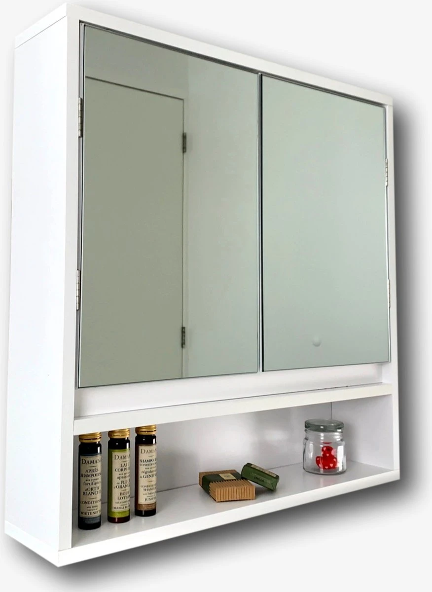 Spiegelkast - Spiegelkast Badkamer - Spiegel - Badkamerkast - Wit - B56 X D13 X H58 Cm 3 Spiegelkast - Spiegelkast Badkamer - Spiegel - Badkamerkast - Wit - B56 X D13 X H58 Cm - Afbeelding 3