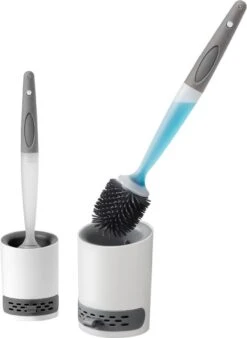 Mdxl® Siliconen WC Borstel Met Zeepdispenser - Hervulbaar - Vrijstaand Of Hangend - Sneldrogend, Hygiënisch & Antibacteriële Werking - Zonder Boren - Toilet Brush - Toiletborstel Houder - Lekbak -Badkamerproducten 878x1200