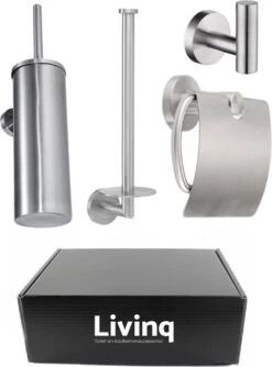 Toiletaccessoireset RVS 4-delig - Luxe Toilet Set - Toiletborstel Met Houder - Toiletrolhouder Met Klep - Reserverolhouder - Handdoekhaak - Zilver - Toiletset -Badkamerproducten 887x1200