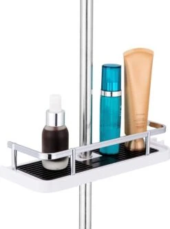 Merkloos Doucherek Zonder Boren –Douchemand- Badkamerrek-Doucheplank- Badkamer Organiser- Doucherek Hangend-Doucherek Zwart – Doucherek Hangend – Badkamer Organizer – Douche Organizer - Doucherekje - Doucherekje Zonder Boren-Zilver-Zwart-Wit -Badkamerproducten 894x1200 1