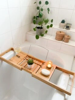 Bamboe Badplank Uitschuifbaar - 70 Tot 105 Cm - Met Boekenhouder -Badkamerproducten 900x1200 15