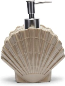 Riviera Maison Zeeppompje, Zeepdispenser Schelp - RM Beach Shell Soap Dispenser - Wit - Keramiek - 450 ML