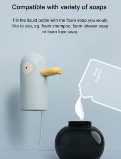MUID Duck- Automatische Zeepdispenser - Handwas Schuimzeepdispenser Voor Kinderen - Zeeppompje-Oplaadbaar-Foam Technologie- Touchless Infrarood Sensor-Lichtblauw - 400ml - 10.35cm*11.5cm*19.5cm -Badkamerproducten 912x1200