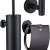 Toiletaccessoireset Zwart 3-delig - Luxe Toilet Set - Toiletborstel Met Houder - Toiletrolhouder Met Klep - Handdoekhaak