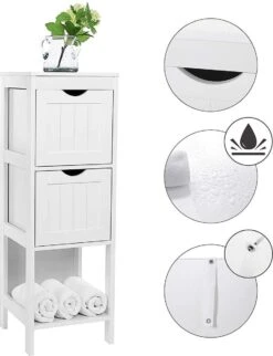 Staand Houten Badkamerkastje Met 2 Te Benutten Schuiflades - Vrijstaand Kastje Voor Badkamer Met Twee Lades - 30x30x89cm - Wit -Badkamerproducten 921x1200