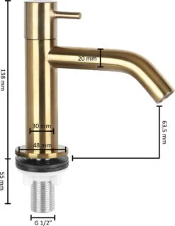 Differnz Wastafelkraan Gebogen – Kraan Koud Water – Toiletkraan – Mat Goud -Badkamerproducten 928x1200 4