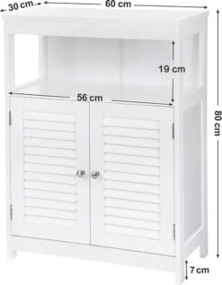 Songmics Badkamerkast Van Hout, Badkamerorganizer, Badkamerrek, Vrijstaand Met 2 Lamellendeuren, Wit, BBC40WT -Badkamerproducten 932x1200 3