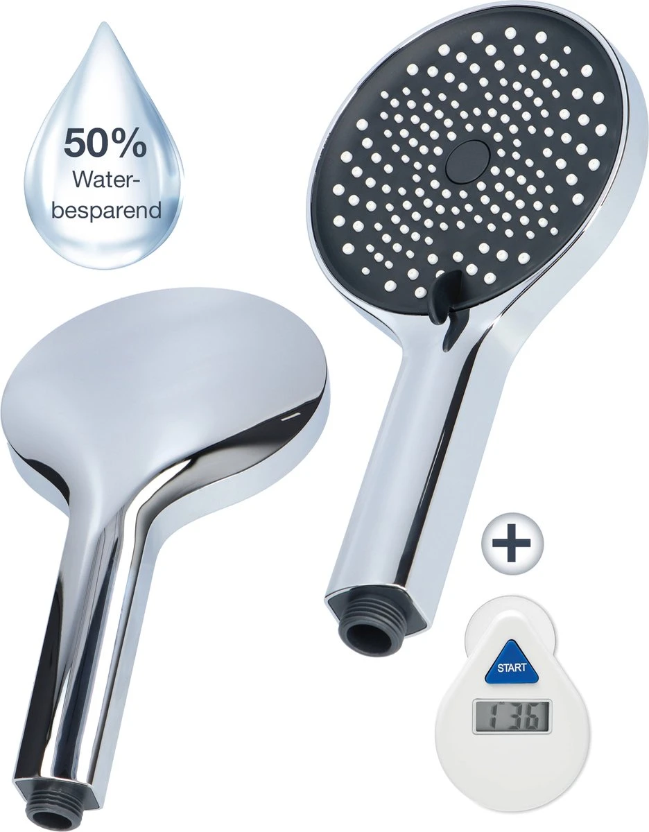 MaatWorkz - Waterbesparende Douchekop + Douchetimer - Handdouche - Hoge Druk - Luxe Design - Regendouche - ø 13 CM - 3 Standen - Chrome 1 MaatWorkz - Waterbesparende Douchekop + Douchetimer - Handdouche - Hoge Druk - Luxe Design - Regendouche - ø 13 CM - 3 Standen - Chrome