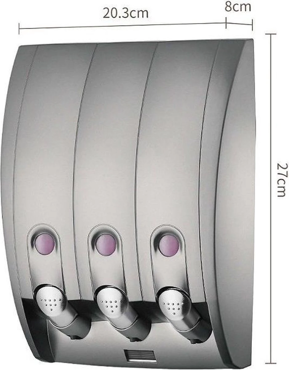 Zeepdispenser - Muur - Zeeppompje - 3 Kamer - 3 Reservoirs - 3 X 350ml - Hangend - Wandmontage 2 Zeepdispenser - Muur - Zeeppompje - 3 Kamer - 3 Reservoirs - 3 X 350ml - Hangend - Wandmontage - Afbeelding 2