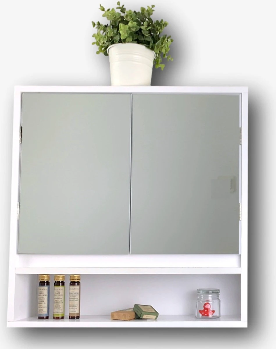 Spiegelkast - Spiegelkast Badkamer - Spiegel - Badkamerkast - Wit - B56 X D13 X H58 Cm 1 Spiegelkast - Spiegelkast Badkamer - Spiegel - Badkamerkast - Wit - B56 X D13 X H58 Cm