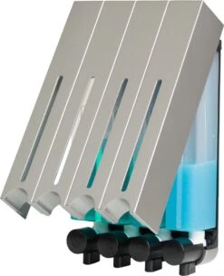 Aquathof, Zeepdispenser, RVS Kleur, 4 Kamer, 4 Reservoirs, 4x500ml, Hangend - Wandmontage -Badkamerproducten 976x1200