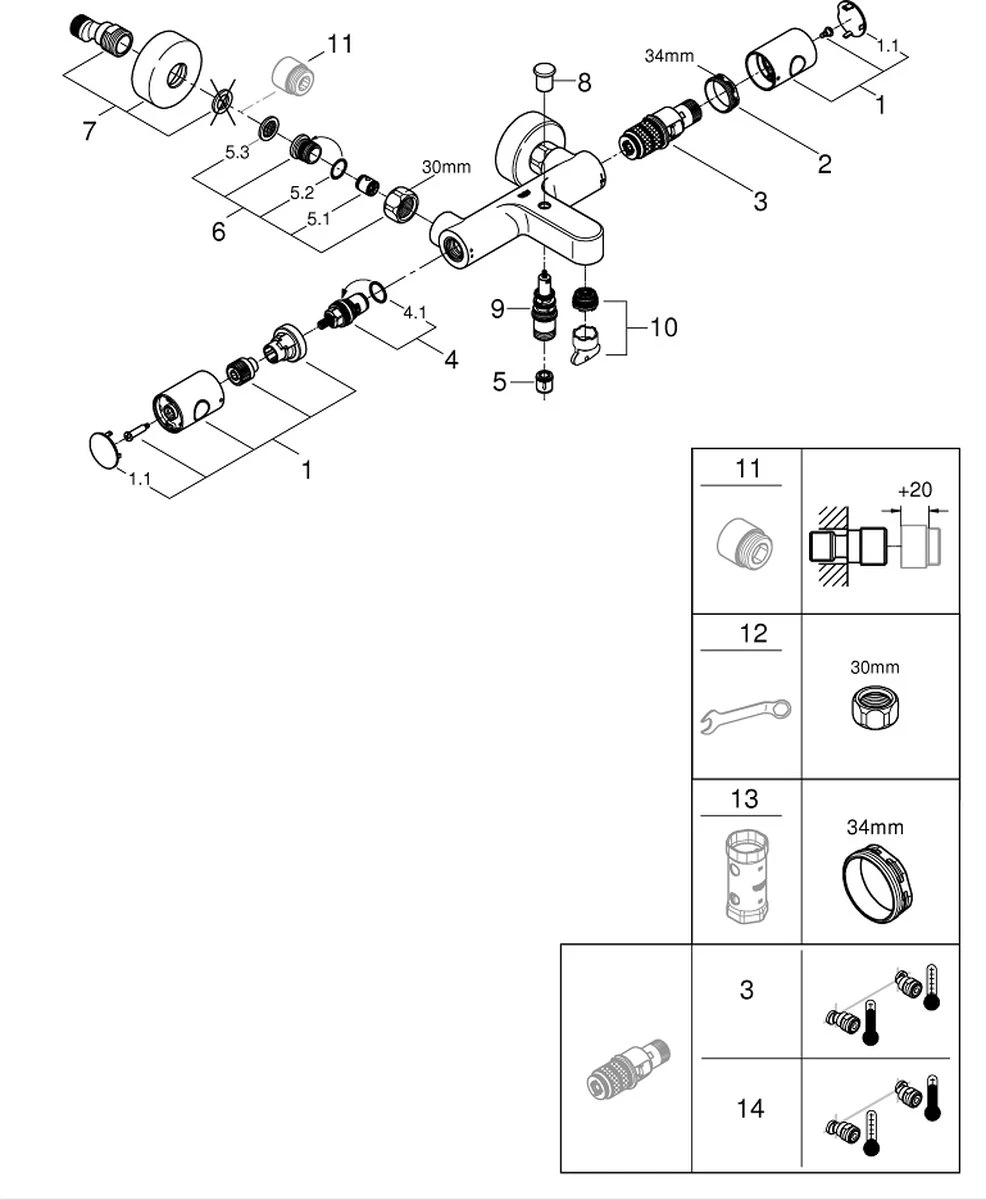 GROHE QuickFix Precision Get Thermostatische Badkraan - EcoJoy® - 15cm - Met Koppelingen - Chroom - 34774000 8 GROHE QuickFix Precision Get Thermostatische Badkraan - EcoJoy® - 15cm - Met Koppelingen - Chroom - 34774000 - Afbeelding 8