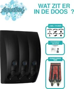 Aquathof, Zeepdispenser, Mat Zwart, 3 Kamer, 3 Reservoirs, 3x350ml, Hangend, Wandmontage -Badkamerproducten 998x1200