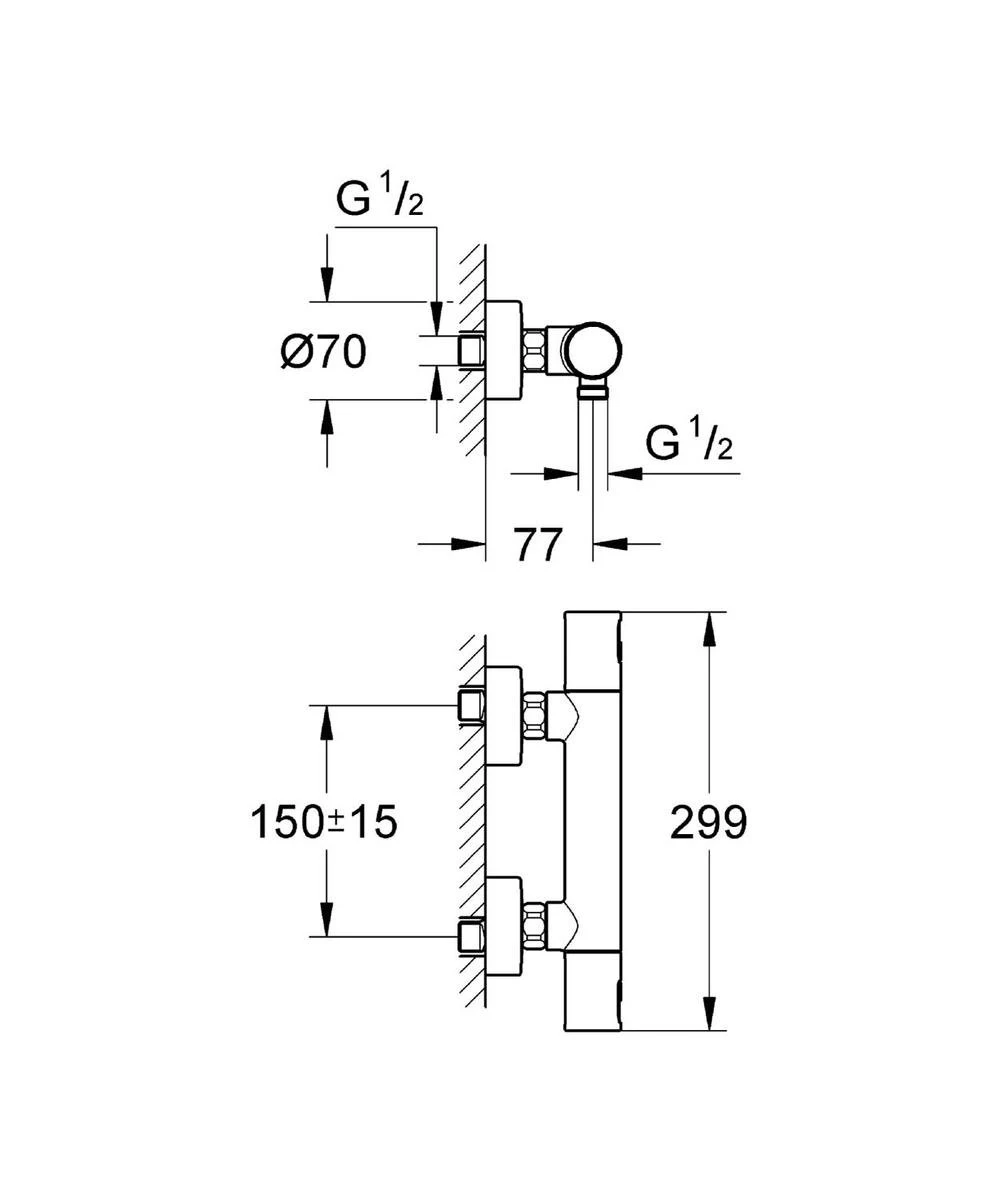 GROHE Precision Joy Thermostatische Douchekraan - 15 Cm Hartafstand 2 GROHE Precision Joy Thermostatische Douchekraan - 15 Cm Hartafstand - Afbeelding 2